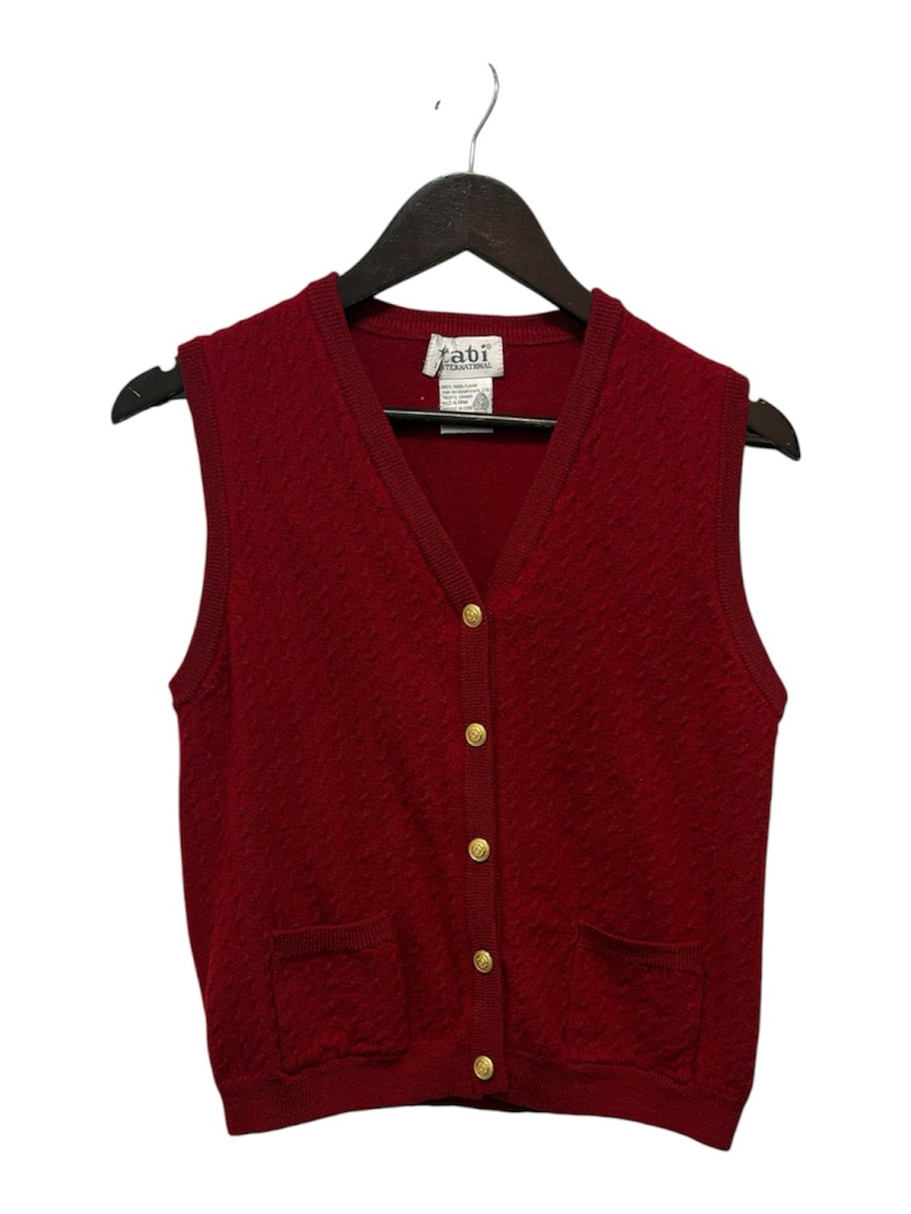 Vintage Wool Tabi Burgundy Knit Button-Front Sweater Vest with Gold Buttons